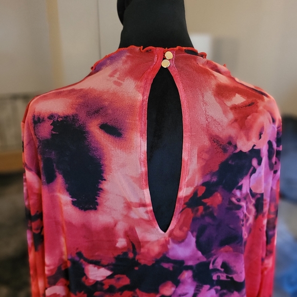 NWOT Bold Elements Pink Watercolor Ruched Long-Sleeve Dress Size XL - Picture 11 of 13